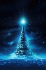 Wall Mural - Christmas tree on the sky with stars, AI