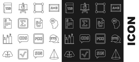 Poster - Set line Graph, schedule, chart, diagram, Calculator, Test exam sheet, Chalkboard with, Geometric figure Square, Infinity, and pen and icon. Vector