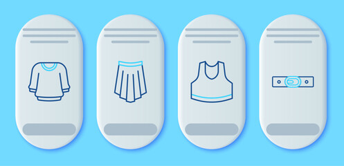 Sticker - Set line Skirt, Undershirt, Sweater and Belt icon. Vector