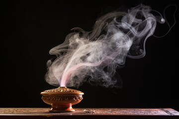 smoke curling up from a lit incense stick