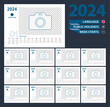 Desk calendar 2024, 2 week grid in English. Place for photo for illustration.