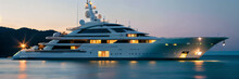 Luxury Super Yacht at night. Extremely detailed and photorealistic high resolution illustration
