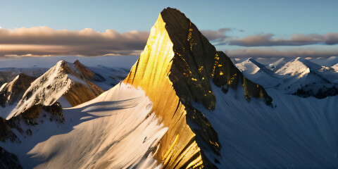 Mountain top made of gold. Extremely detailed and realistic high resolution illustration
