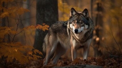  Vibrant Wolf Roams Colorful Autumn Forest, A Glimpse of Seasonal Majesty