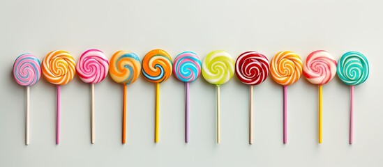 Aufkleber - Colorful lollipops arranged on a isolated pastel background Copy space