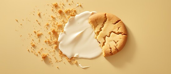 Poster - A crumbled biscuit alone against isolated pastel background Copy space seen from above