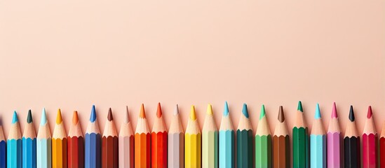 Aufkleber - Colored pencils frame isolated on a isolated pastel background Copy space