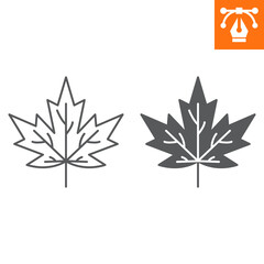 maple leaf line and solid icon, outline style icon for web site or mobile app, thanksgiving and holi