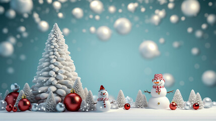 Snowmen Christmas Banner. Winter Holiday Festive Banner. Snowy Wonderland. Christmas Holiday Background And Wallpaper. Generative AI