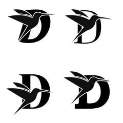 Letter D initial Logo | Set Of Brids | Number And Bird Logo