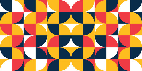 Abstract geometric mosaic pattern design. Geometric pattern vector background. Swiss geometry prints design. Simple circle square shapes. Modern banner bauhaus swiss style.