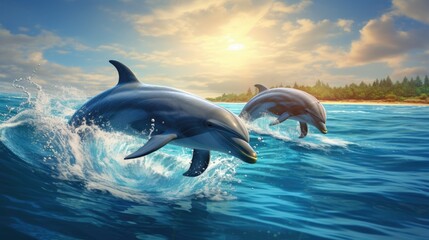 Wall Mural - dolphins swimming in the blue ocean , Dolphins inhabiting Mikurajima in Tokyo