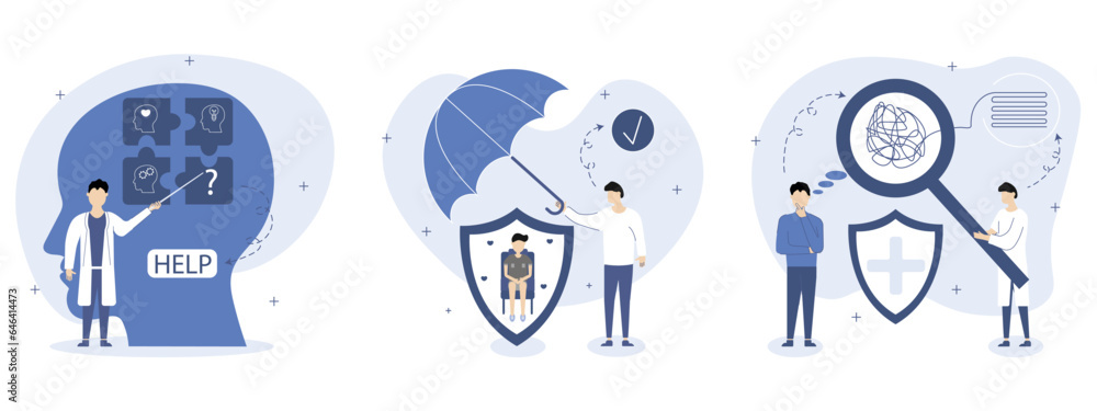 Mental health problems illustrations.The psychologist helps to solve ...
