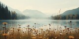 Fototapeta Natura - Generative AI, Autumn aesthetic landscape panorama, muted neutral colors. 