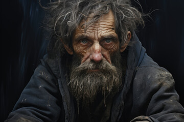 Wall Mural - Beggar homeless man, concept of poverty, unemployment, hunger