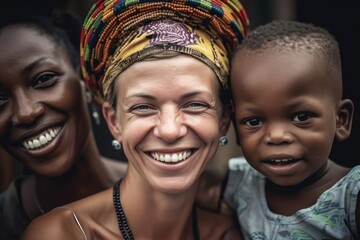 shot of a young boy smiling happily with his mother and godmother