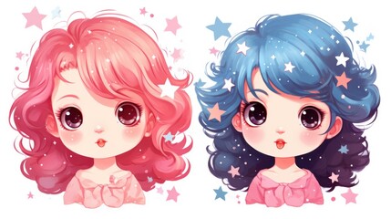 Sticker - A couple of anime characters with stars on them