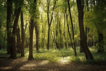 Wall Mural - a beautiful landscape of trees in a forest with copyspace