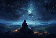 Background Of A Person On The Hill Looking At The Night Sky Anime Style
