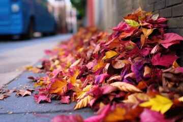 Canvas Print - pile of colorful leaves in a gutter corner