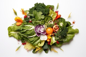 Sticker - an aerial view of a salad with assorted leafy greens on white