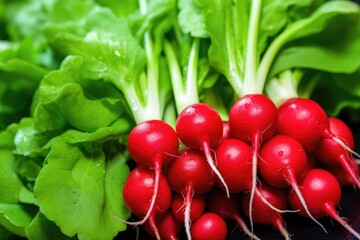 Poster - a close-up of vibrant red and green radishes