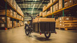 loaded jhog-e cargo bike inside a modern factory