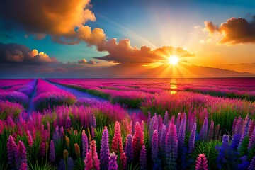 Wall Mural - lavender field at sunset