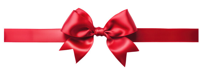 Wall Mural - Red ribbon bow isolated transparent background, PNG, Christmas present wrapping