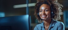 African Black Woman Call Center Customer Support With Headset