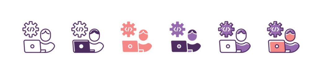 Wall Mural - man with laptop building software development programming icon vector computer coding for business s