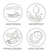 lengthening, long-lasting, waterproof icons set