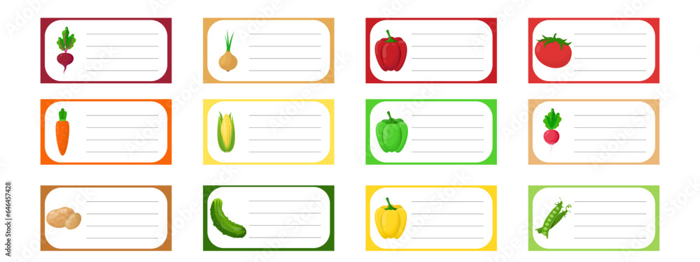 Vegetable Lettering Labels Note of cute vegetable label illustration. Memo, paper. Vector drawing ...