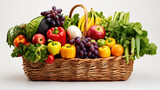 Fototapeta Kuchnia - fresh and ripe vegetables arranged in a basket isolated on white.