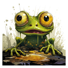 Frog Looks Surprised With Big Eyes Isolated On Transparent Backgrounds . Generative AI