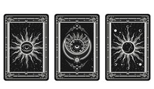 Tarot Cards Reverse Side With Esoteric And Mystic Symbols, All-seeing Eye, Sun And Moon, Sorcery Signs, Vector