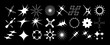 Set of geometric logos space explosion, dazzling flash. Modern bold brutalist objects and shapes of the sun and stars. Colorful minimalistic figures silhouettes. Contemporary design.