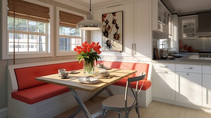Sticker - A kitchen with a breakfast nook and banquette seating