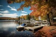 Autumn scene of Meredith Bay on Lake Winnipesaukee in historic town of Meredith, New Hampshire, United States. Generative AI