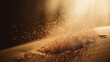 Dust particles sprayed by the wind. Sand on the ground or dust on the floor. ,.
