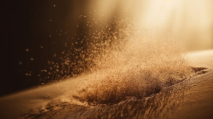 Wall Mural - Dust particles sprayed by the wind. Sand on the ground or dust on the floor. ,.