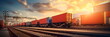 freight train passing through a logistics hub, showcasing the role of rail transport in moving goods across continents. Generative AI