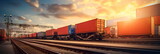 Fototapeta  - freight train passing through a logistics hub, showcasing the role of rail transport in moving goods across continents. Generative AI