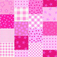 Fototapete - Textille patchwork pattern. Pink pattern in Barbie style. Seamless Vector image.