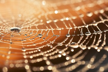 Wall Mural - Web with dew macro.