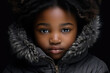 portrait of a young black girl in a grey coat, ai generated