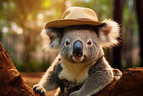 a cute koala wearing a hat