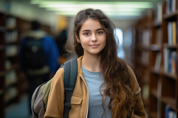 Indian female college student or university girl student with books and bag