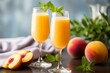 Enjoy a delightful weekend with peach mimosa or bellini cocktails, perfect for a delicious brunch. Generative AI