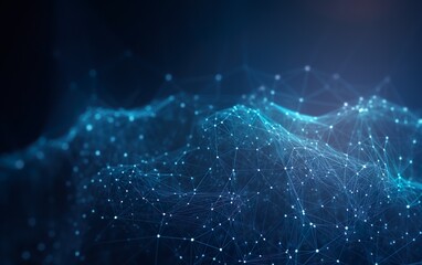 Blue abstract background with a network grid and part. AI, Generative AI